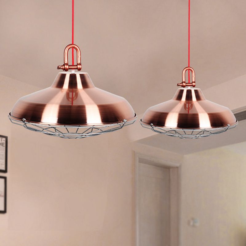 Vintage Covered Cage Hanging Ceiling Light 1 Light Metal Pendant Lighting in White/Copper/Red Brown