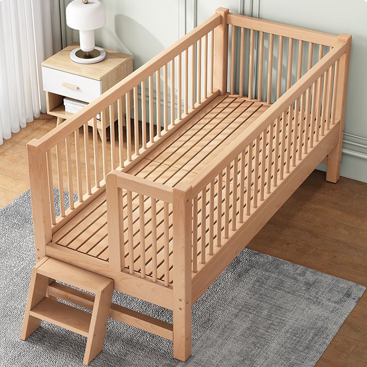 Traditional Style Solid Wood Nursery Crib with Mattress and Guardrail