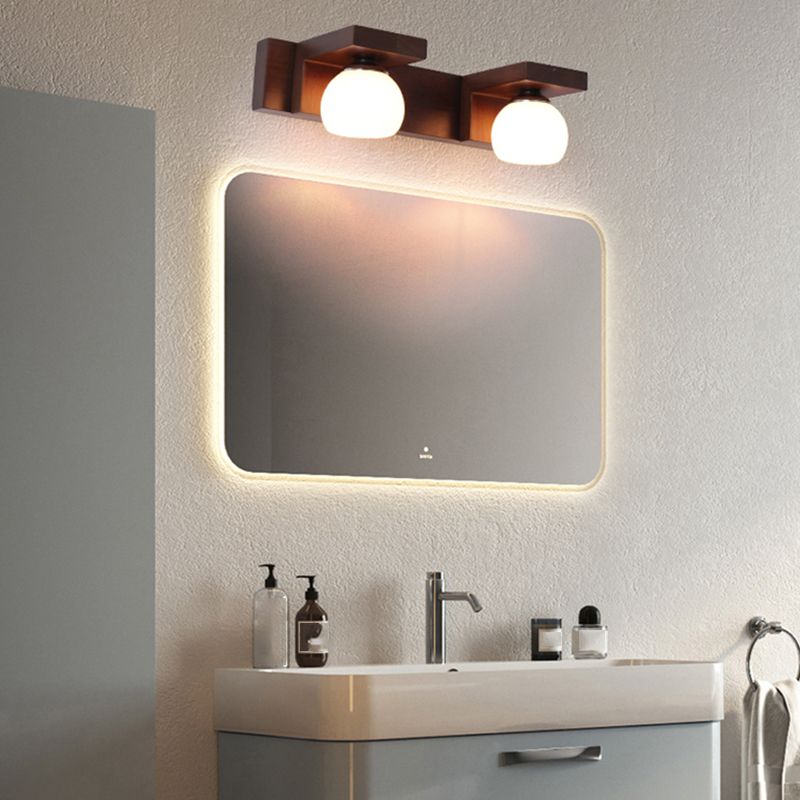 Industrial Glass Vanity Light Wooden Wall Light Sconce for Washroom