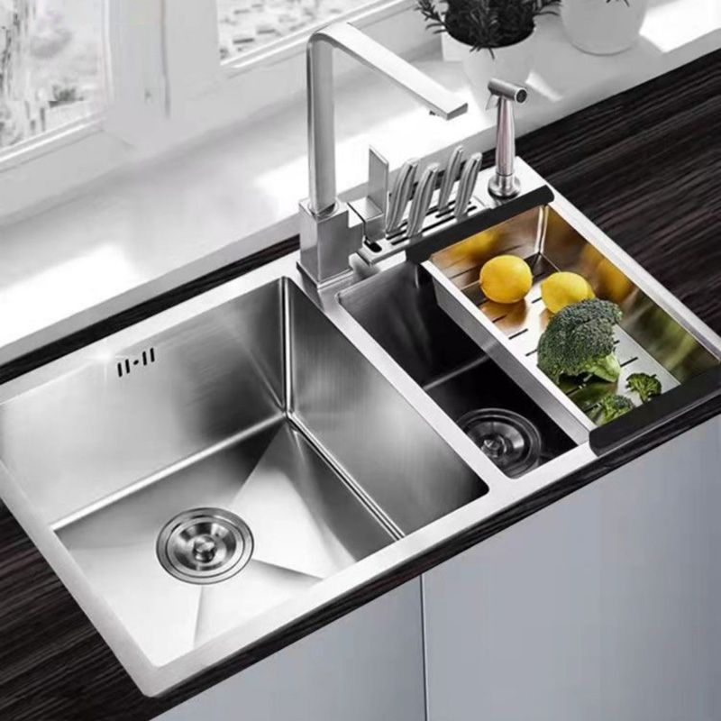 Double Basin Kitchen Sink Contemporary with Drain Assembly Sink