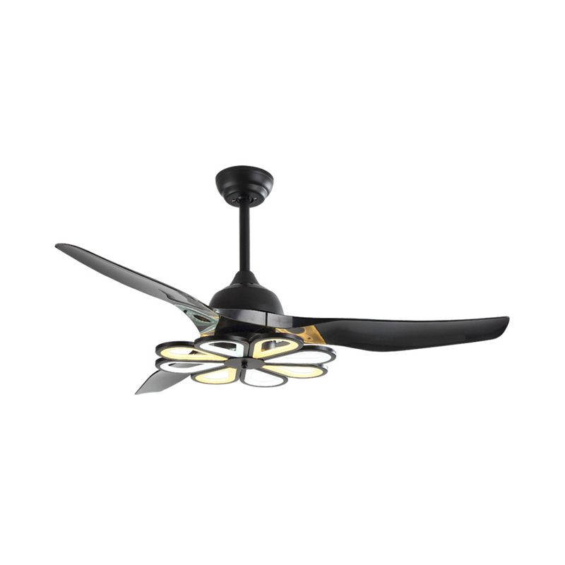 Acrylic White/Black Semi Flushmount Flower Contemporary 52" W LED Pendant Ceiling Fan Light for Living Room, 3 Blades