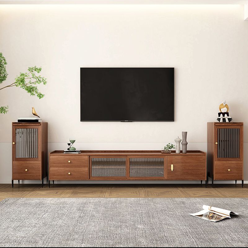 Industrial Rubber Wood TV Stand Enclosed Storage TV Media Console