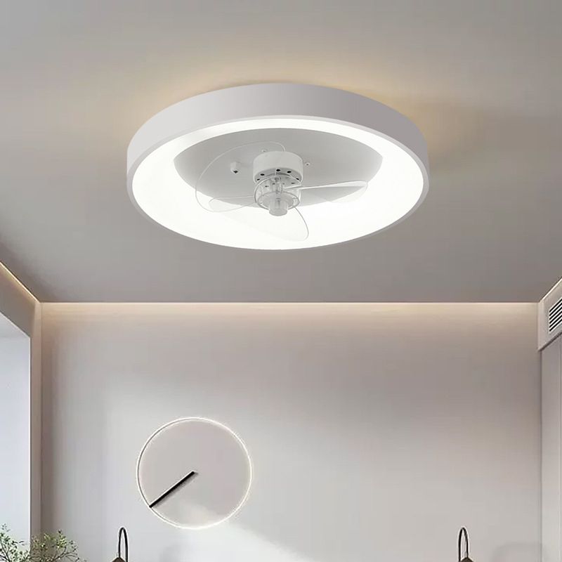 Round Shape Metal Ceiling Fans Modern Style 1 Light Flush Ceiling Fan in White