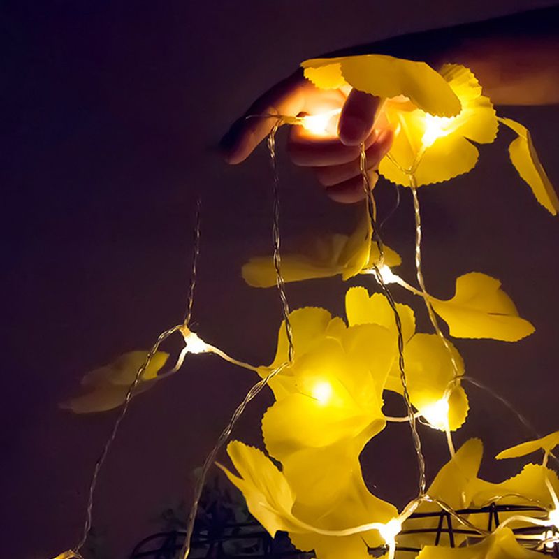 5 Pcs Yellow Ginkgo Leaf LED Fairy Lamp Artistic Plastic Battery Festive String Lighting