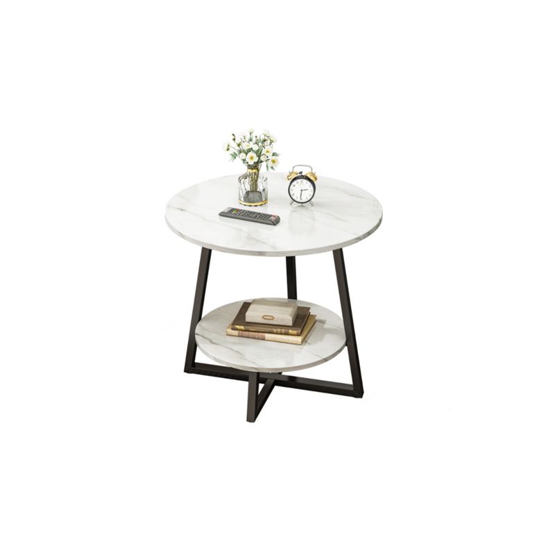 Round Modern Side End Table Frame Double Tier Sofa Side End Table with  Shelf