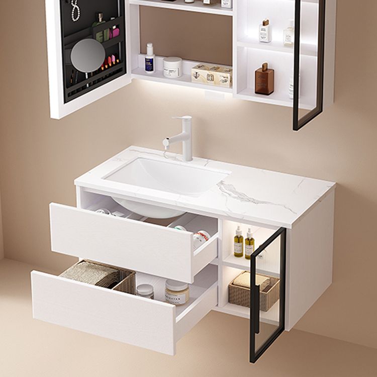 Wall Mounted Bath Vanity Mirror Single Sink Rectangular Bathroom Vanity with 2 Drawers