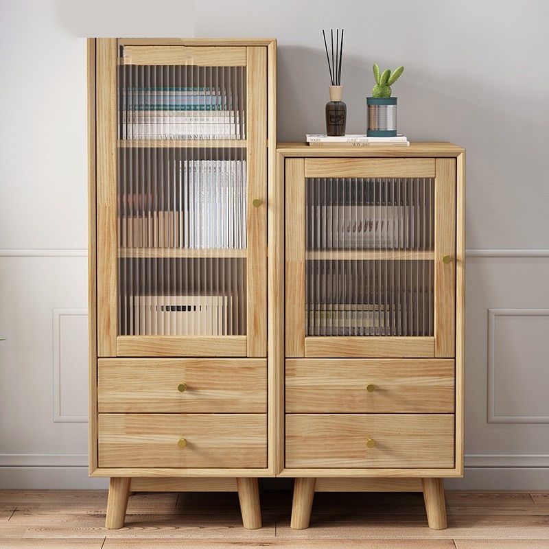 Mid-Century Modern Rubberwood Accent Cabinet with Glass Door