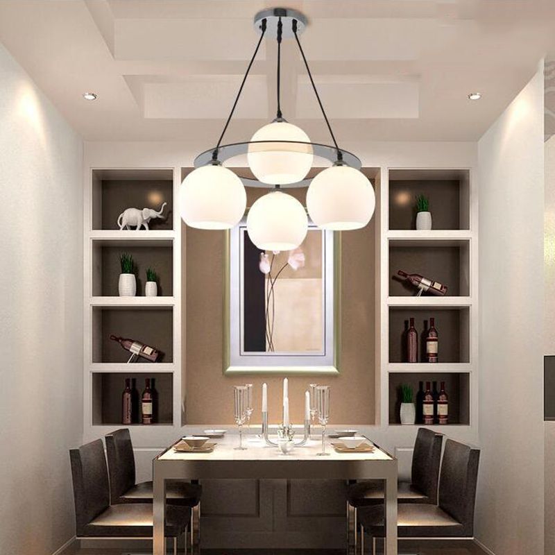 4 Lights Ball Pendant Lighting Modern simplicity White Glass Pendant Ceiling Lights for Restaurant