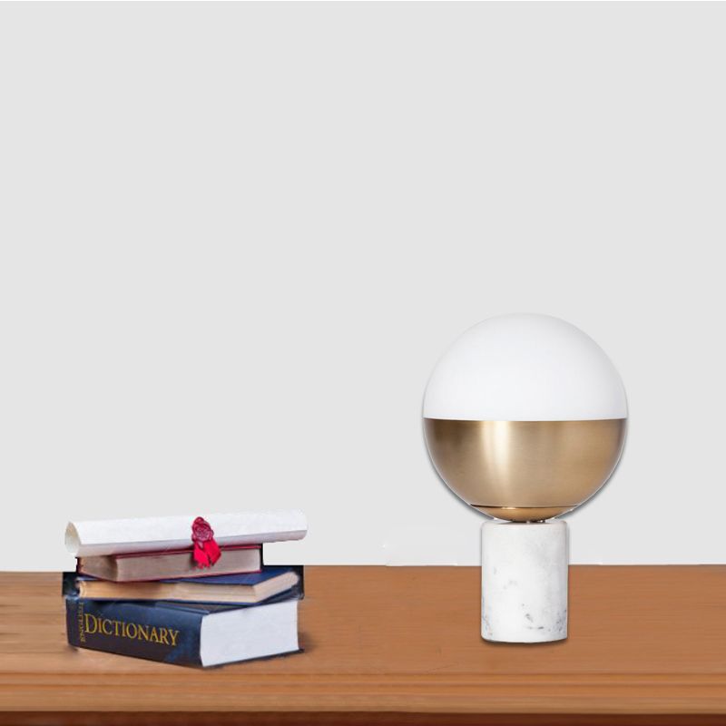 Brass Orbit Shade Table Lamp Modernism Style 1-Light Opal Glass Table Lighting with Marble Base