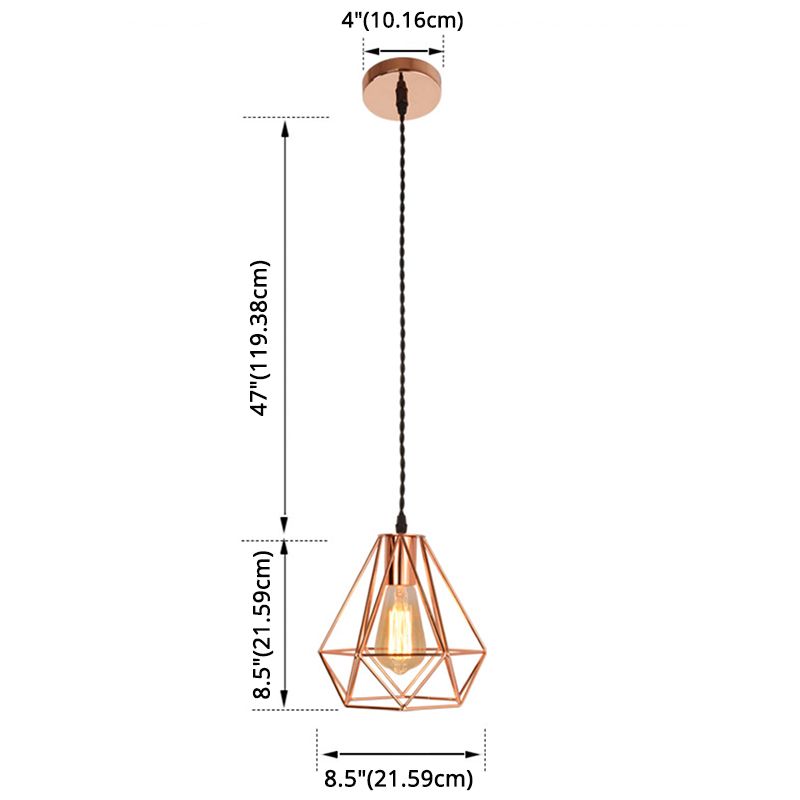 Diamond Iron Cluster Pendant Lighting Post-Modern Restaurant Hanging Lamp in Rose Gold