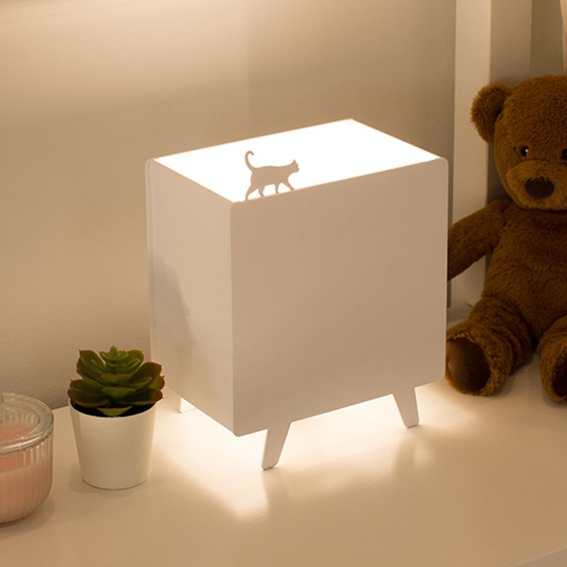 Metallic Square Reading Light Nordic 1-Light White Night Table Lamp with Iron Carving