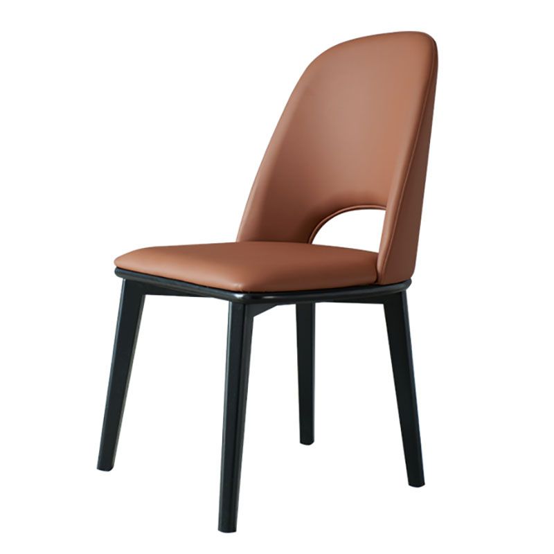 Contemporary Leather Dining Chairs Armless Open Back Chairs with Wood Legs