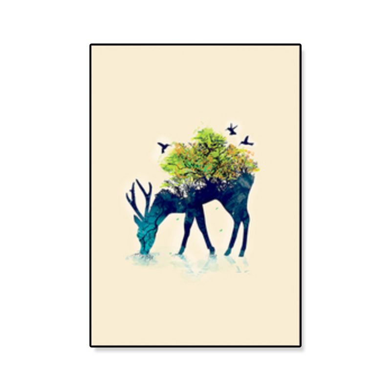 Drawing Print Animal Wall Art Decor Kids Style Textured Dining Room Canvas in Light Color