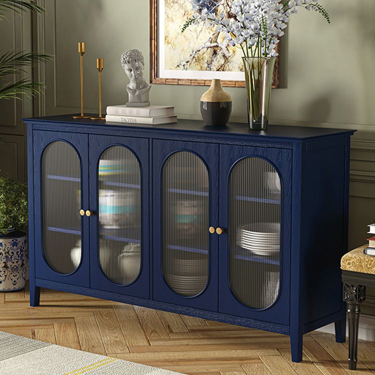 59"L Solid Wood Sideboard Table with Glass Doors Modern Buffet Sideboard