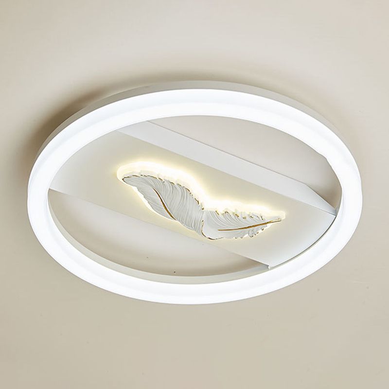 Circular Flush Mount Fixture Modern Metal Flush Light in White