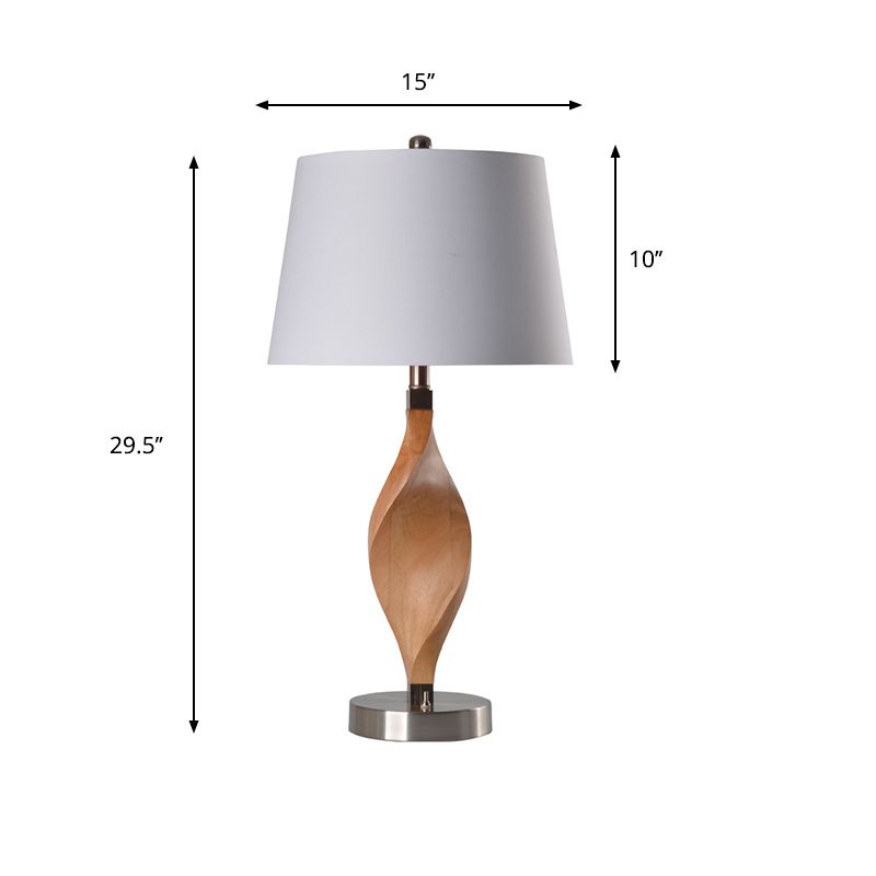 Spiral Wood Panel Table Lighting Modernism 1-Bulb Beige Night Lamp with White Fabric Shade