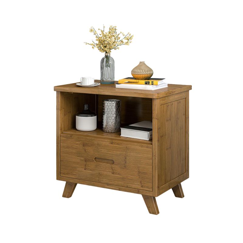 Modern Open Storage Night Table Solid Wood Brown Nightstand with Legs