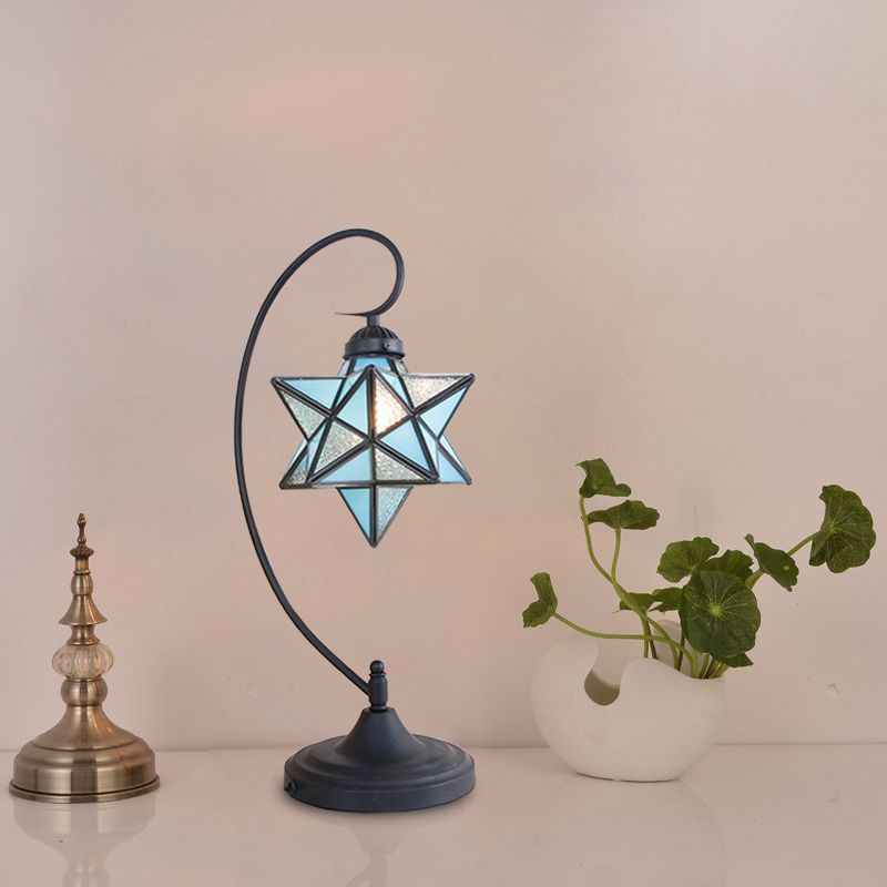 Schwarzer Pentagramm Nachttisch leichter Barock 1 Kopf Rosa/gelb/dunkelblaues Glas Nachttischlampe für Bett