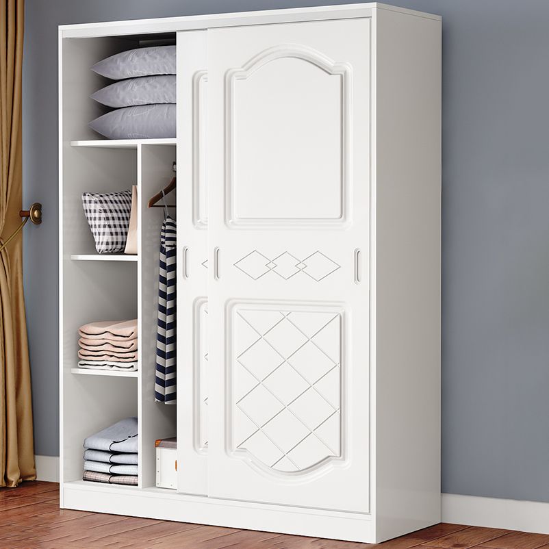 Manufactured Wood Kids Closet Modern Style Shelved Wardrobe Closet in White