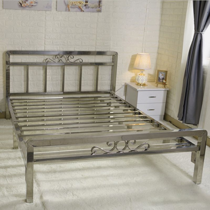 Modern Silver Steel Bed Rectangular Standard Bed with Metal Legs