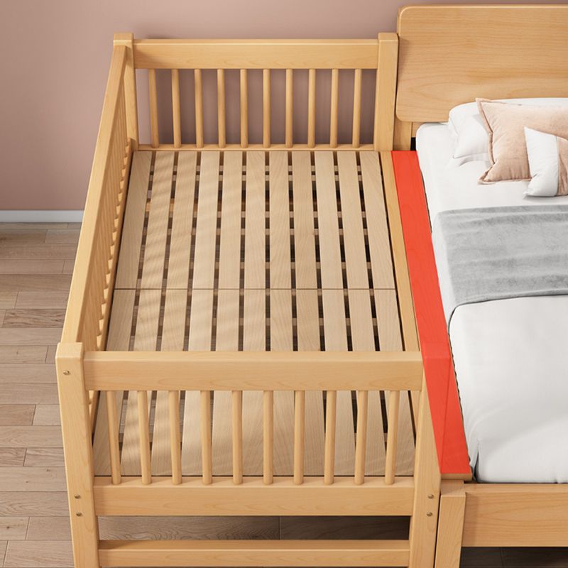 Modern Solid Wood Panel Bed Beech Wood Kids Bed with Guardrail