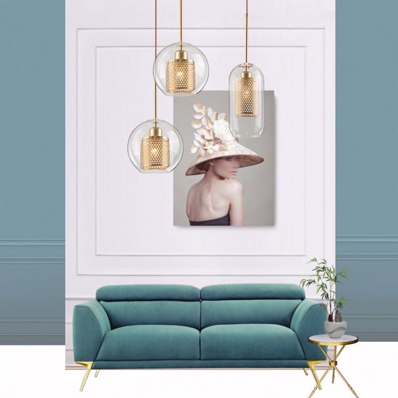 Éclairage de pendentif de style moderne simple 1 tête transparent en verre de plafond suspendu pour le café