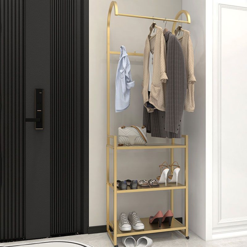 Luxurious Metallic Coat Hanger Free Standing Multilayer Shelves Design Coat Rack