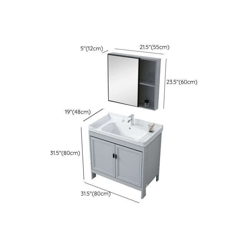 Vanity Glam Mirror Single Sink Metal Frame Freestanding Grey Faucet Vanity with Doors