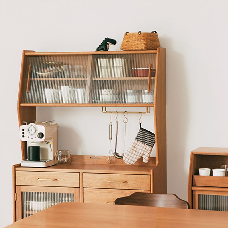 Contemporary Pine Dining Hutch Glass Doors Buffet Cabinet with Doors