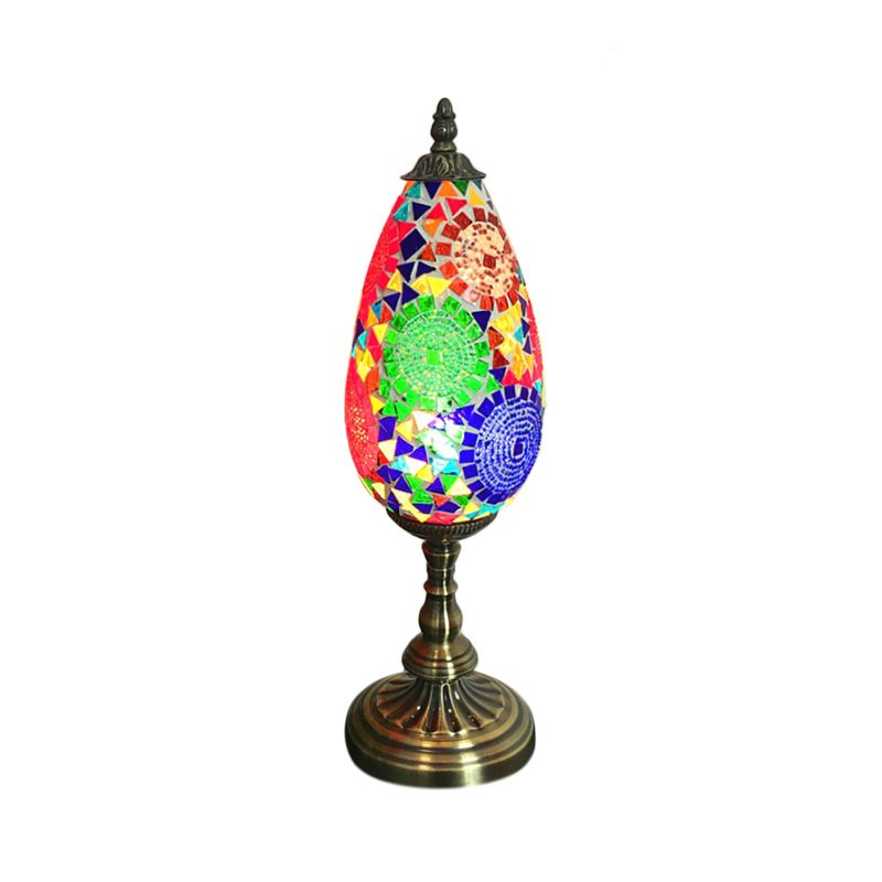 Orange/Red 1 Bulb Table Light Antique Stained Art Glass Teardrop Plug In Nightstand Lamp for Living Room