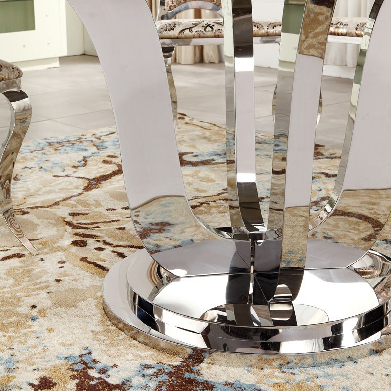 Luxury Style Marble Dining Table Metallic Single Pedestal Round Table for Home