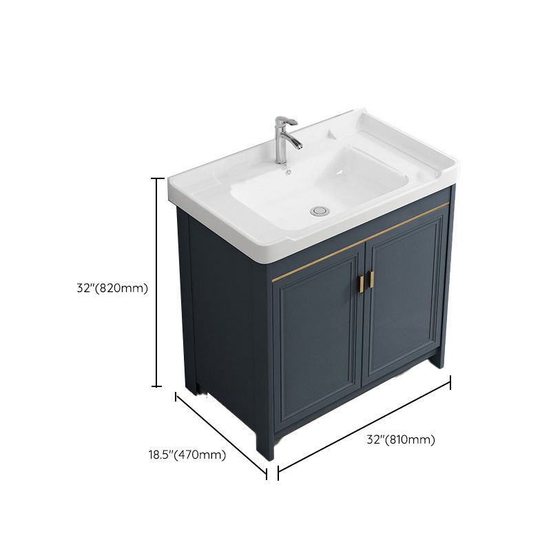 Modern Vanity Set Blue Drawer Ceramic Sink Faucet Vanity with Mirror