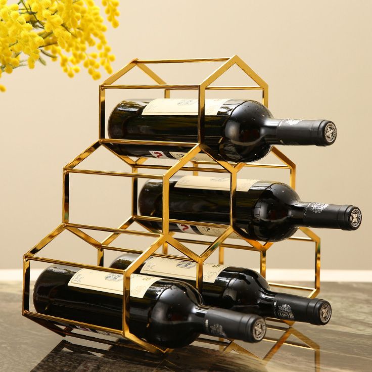 Metal Countertop Wine Glass Rack Modern Stackable Wine Bottle Holder in Gold