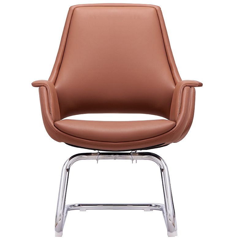 Chrome Frame No Distressing Office Chair Brown Faux Leather Managers Chair