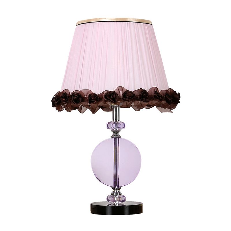 Modernism 1-Light Nightstand Lamp Pink Pleated Shade Night Table Lighting with K9 Crystal