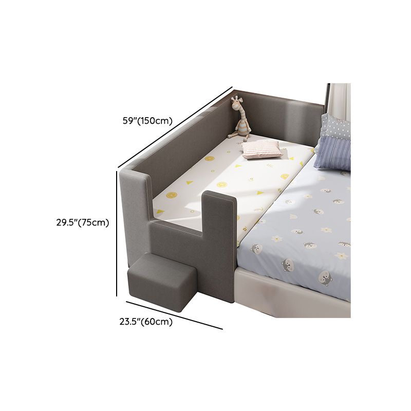 Glam Nursery Crib Pine with Guardrail Wood Gray Upholstered Nursery Bed