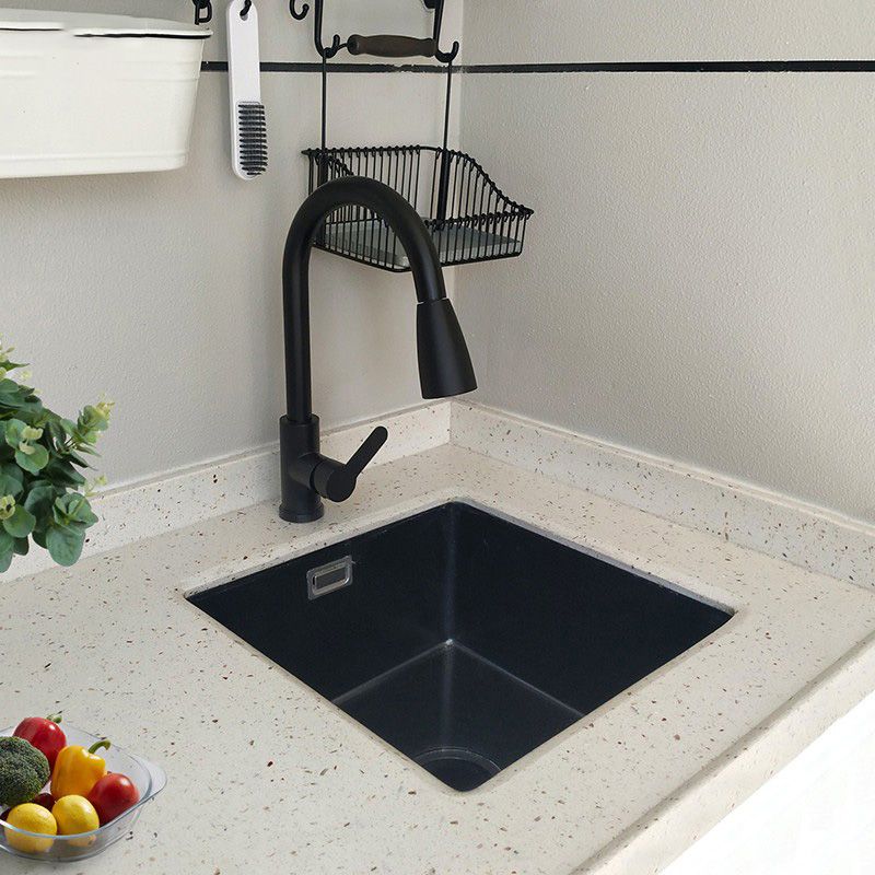 Black Undermount Kitchen Sink Single Bowl Quartz Sink with Faucet