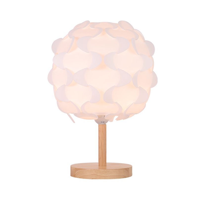 Circle Wood Night Table Light Modernism LED Beige Desk Lamp with Blossom Acrylic Shade for Bedside