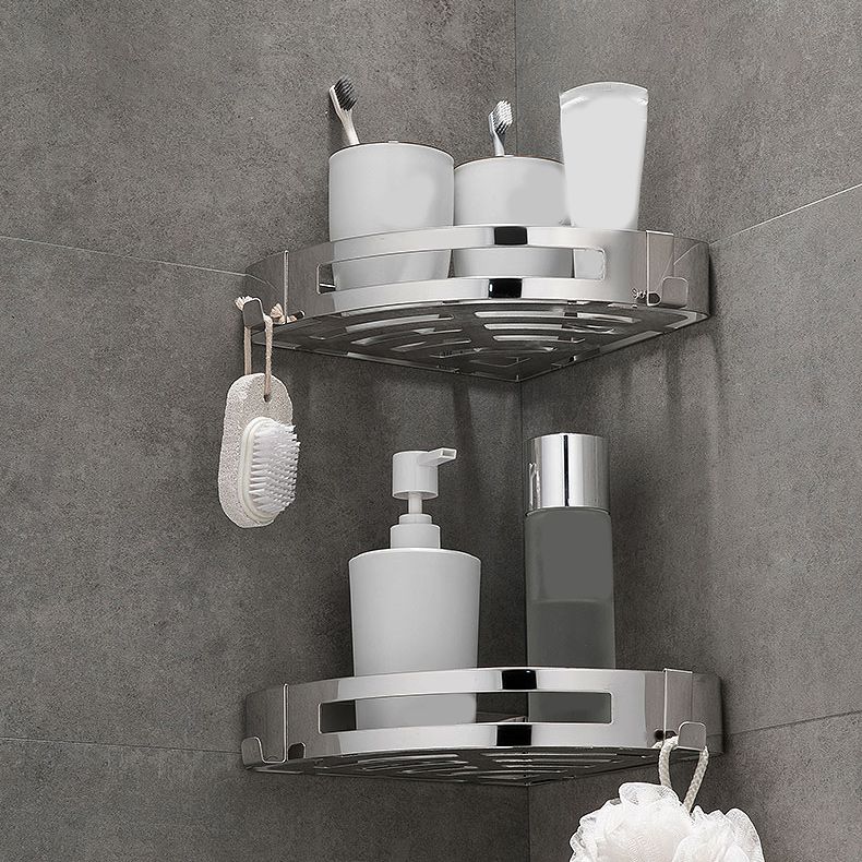 Contemporary 2/3-Piece Bathroom Accessory Set Geometric Bath Shelf in Stainless Steel