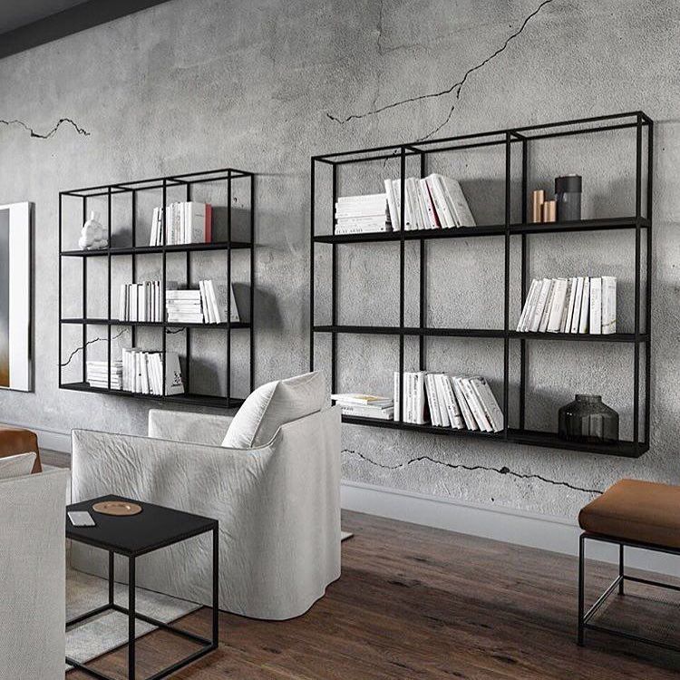 Floating Bookcase Industrial Metal Shelf Bookcase for Study Room