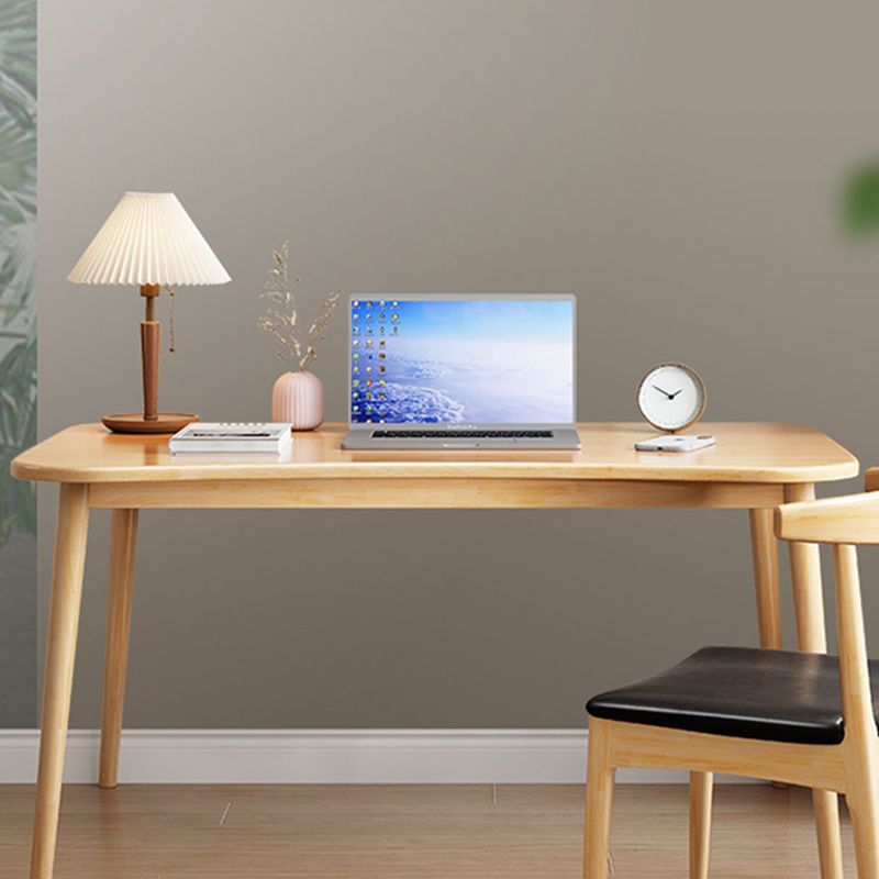 Modern Solid Wood Office Desk Irregular Shape Task Desk with 4-Legs for Home