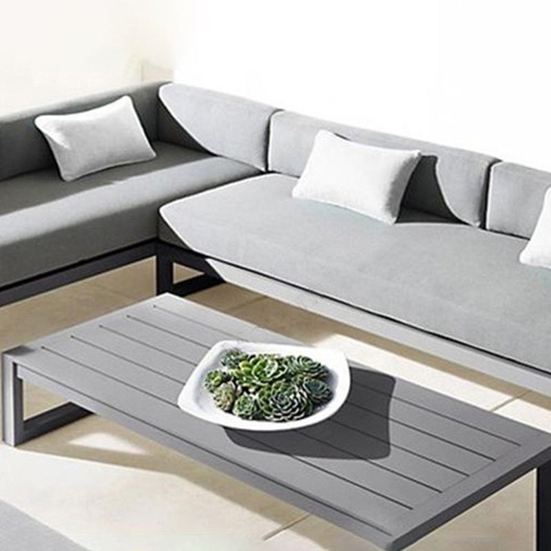 Contemporary Patio Table Rectangle Aluminum Black Coffee Table