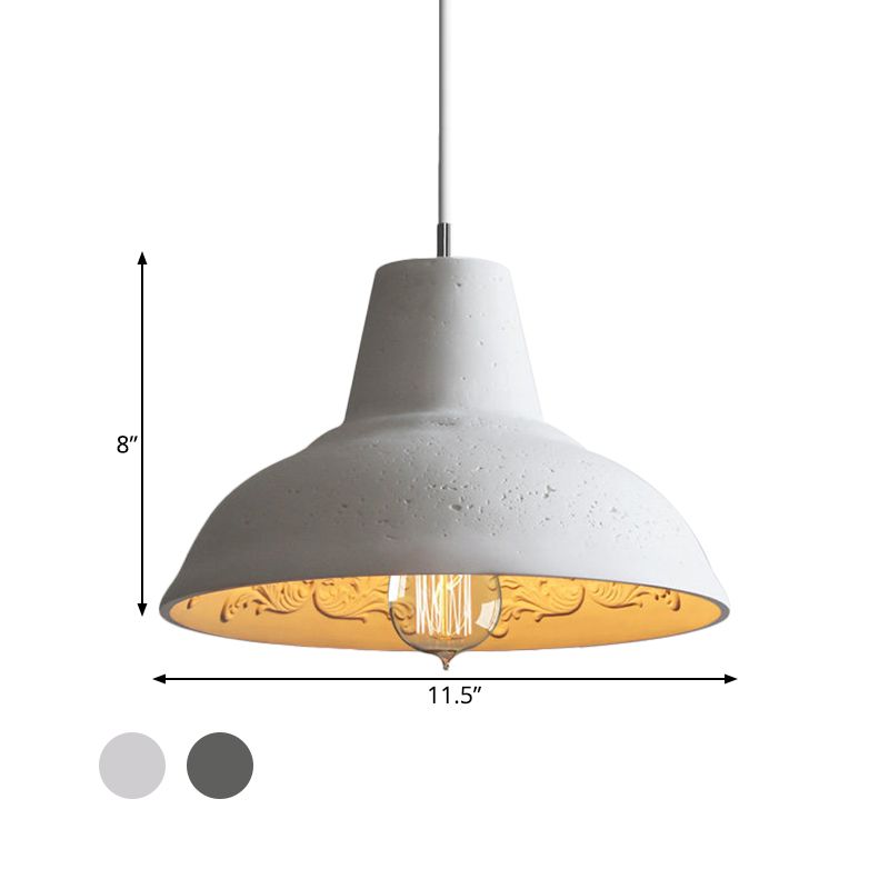 Cement Bowl Hangende lamp Vintage 1 lichte restaurant plafondlamp in wit/grijs met gesneden binnenin