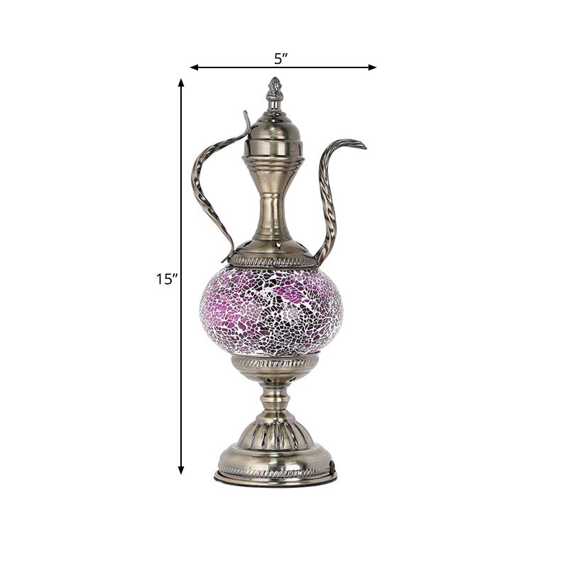 Lampe de table de nuit en forme de théière vintage 1 ampoule rose / violet / bleu et violet en verre tachée de cheminée Lumière pour chambre à coucher