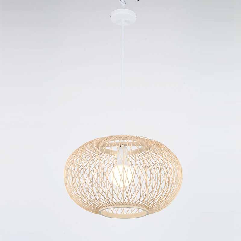 Luce del soffitto di lanterna rotonda cinese BEIGE BAMBOO 1 RISTATO LIGUATO IL LIGHTINA A PENDANTE