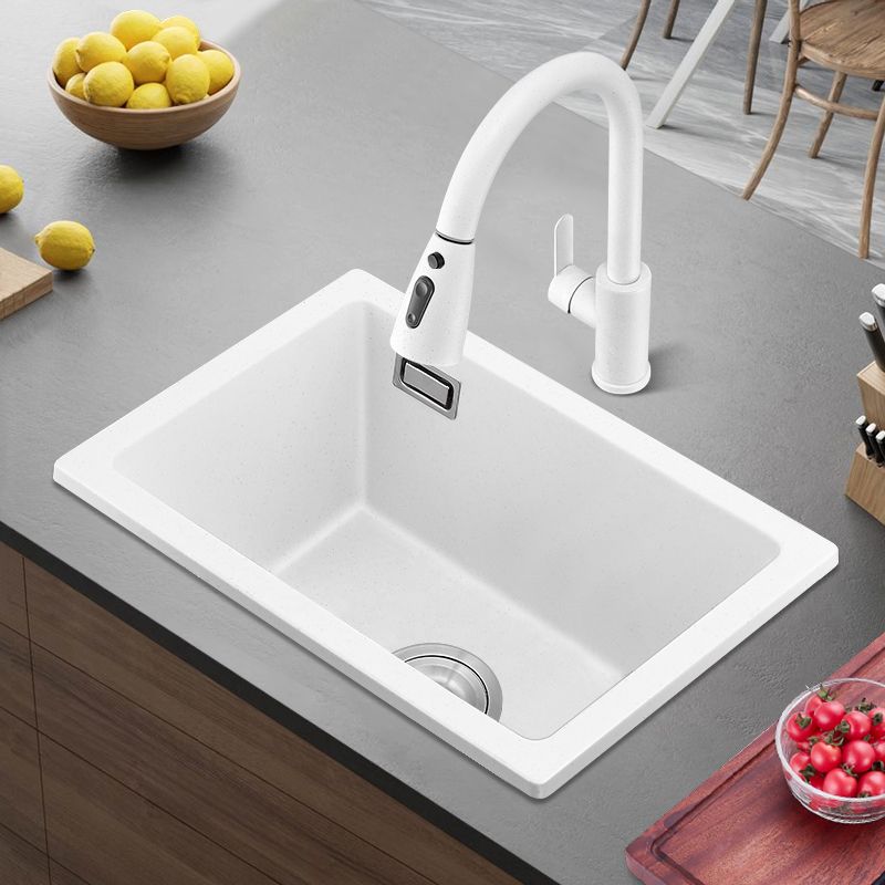 Kitchen Ceramic Sink White Pull-out Faucet Anti-spill Rectangular Sink