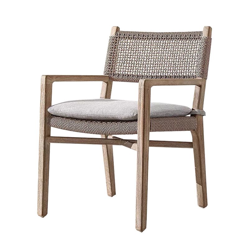 Contemporary Teak  Armchair Solid Wood Dining Armchair with Upholstered