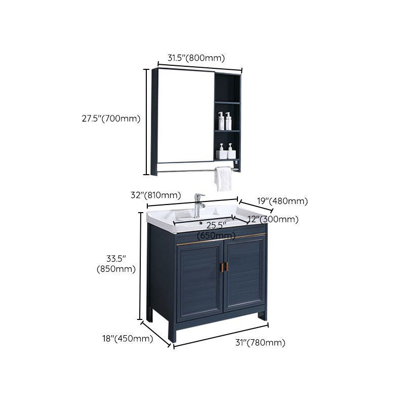 Modern Bathroom Vanity Set Single Freestanding 2 Doors Rectangular Sink Vanity