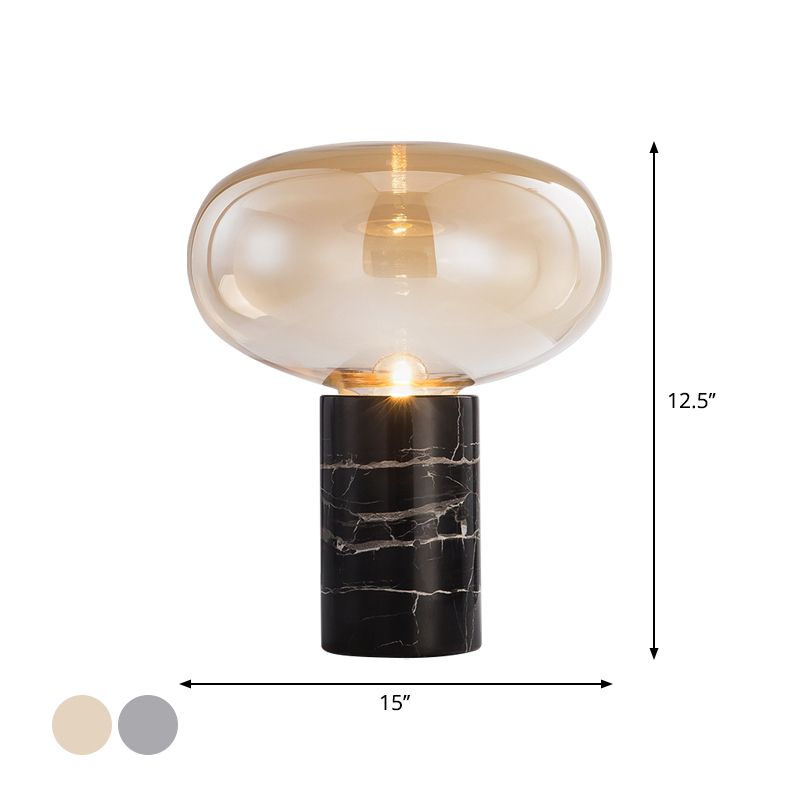 9,5 "/ 15" O Single Salle Room Night Light Postmodern Black Marble Table Lampe With Ellipse Grey / Amber Glass Shade