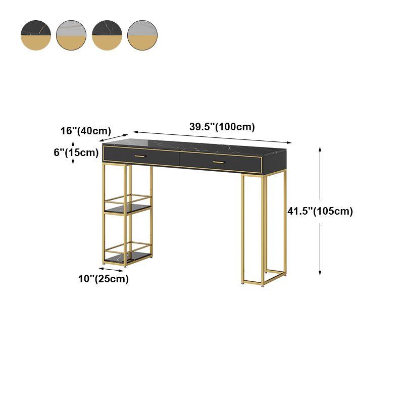 Glam Bar Table with Rectangle Top Double Pedestal Table-41.3" H